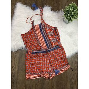 Tea & Cup Halter Style Tribal Print Romper Large